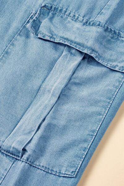 Drawstring Cargo Pocket Wide Leg Jeans for All-Day Comfort