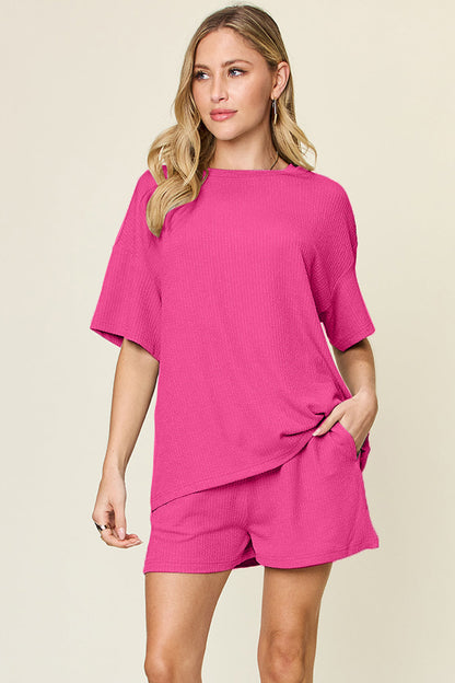 Slightly Stretchy Round Neck T-Shirt &amp; Shorts Set