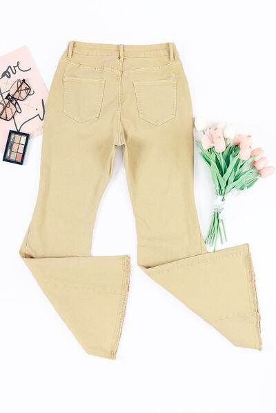 Raw Edge Mid Waist Flared Jeans for Trendy Women