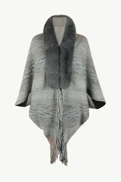 Open Front Fringe Hem Poncho