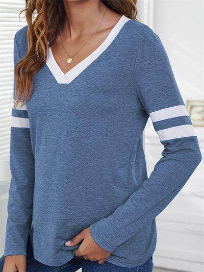 Heathered V-Neck Long Sleeve T-Shirt for Women Casual Wear