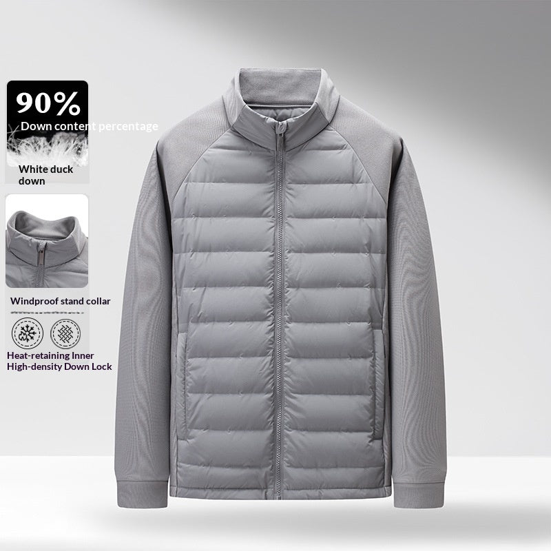 Mens Stand-Up Collar Patchwork Lightweight &amp; Warm Down Jacket