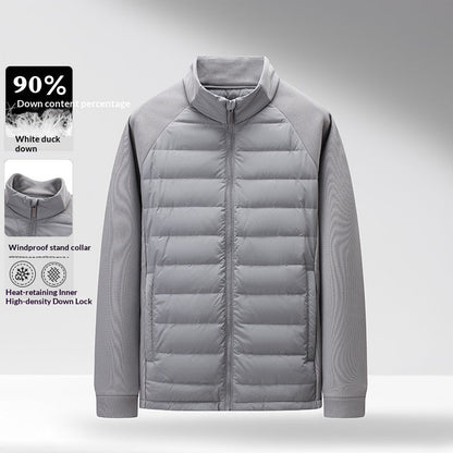 Mens Stand-Up Collar Patchwork Lightweight &amp; Warm Down Jacket