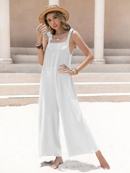 Sleeveless Wide Leg Jumpsuit with Tie Shoulder