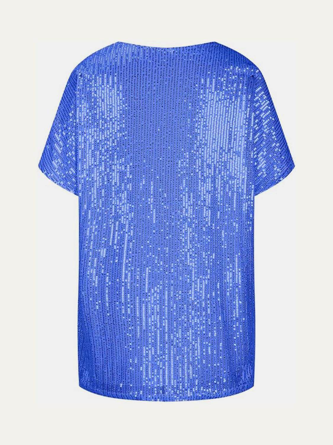 Full Size Sequin V-Neck Short Sleeve Top for Women