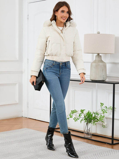 Pocketed Long Sleeve Cropped Hooded Winter Coat for Women