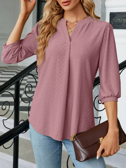 Notched 3/4 Sleeve Casual Top