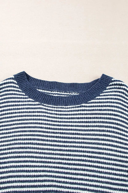 Striped Lantern Sleeve Drop Shoulder Cozy Sweater
