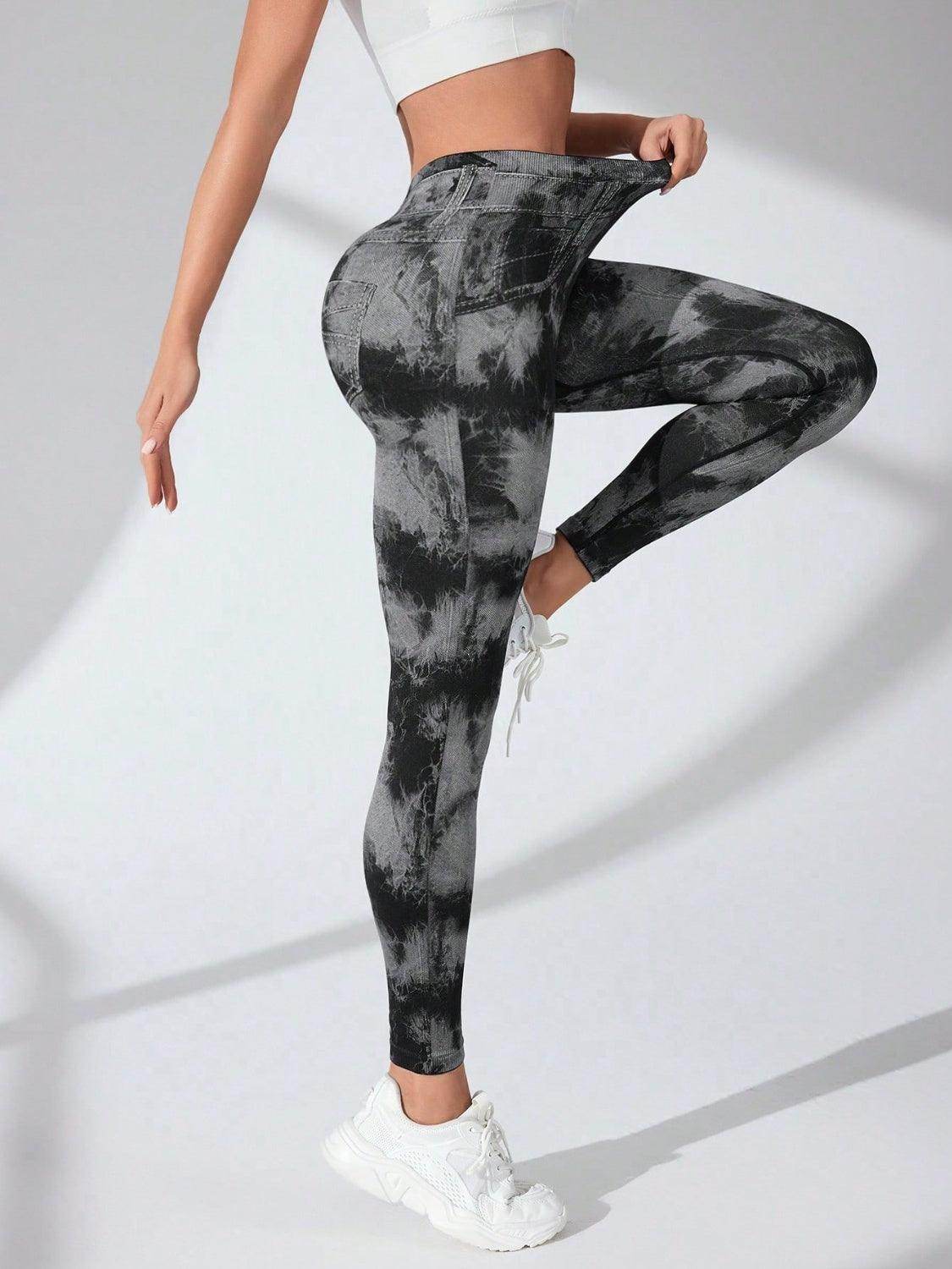Tie-Dye High Waist Active Leggings with Pockets for Comfort