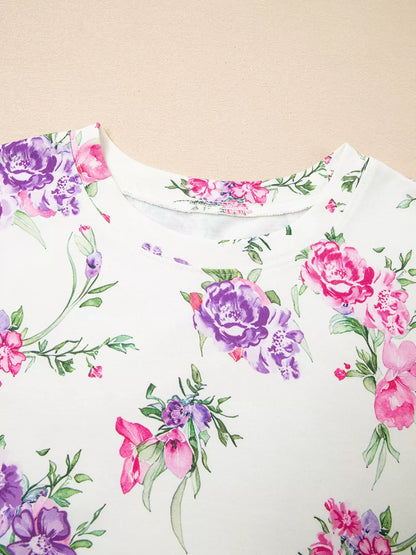 Floral Print Round Neck Top and Drawstring Pants Lounge Set
