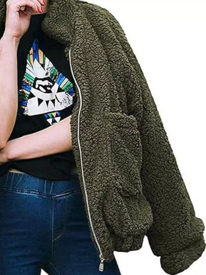 Full Size Cozy Fleece Zip Up Jacket Plus Size