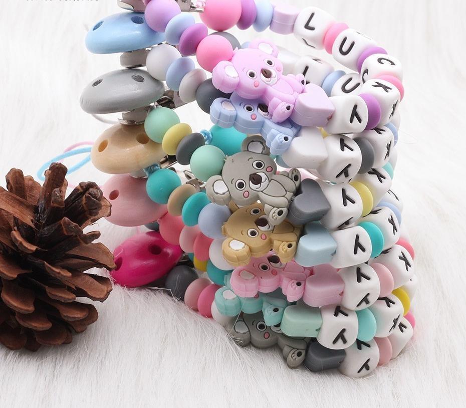 Modern Handmade Personalized Name Baby Pacifier Clips Silicone Pacifier Chain Wood Pacifier Holders For Pacifier For Baby Kids