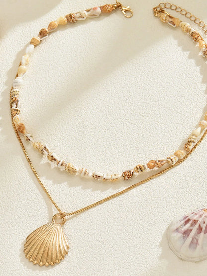 18K Gold-Plated Shell Layered Shell Pendant Necklace