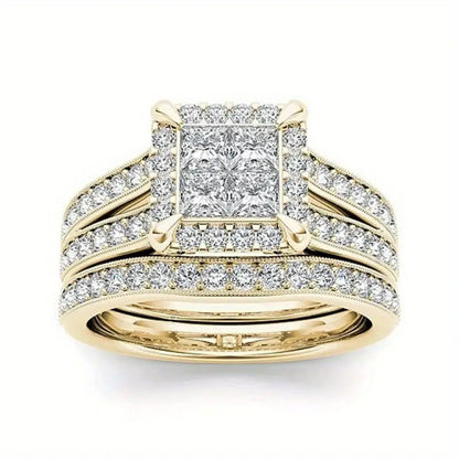 Gold-plated Zircon-inlaid Ring For Women