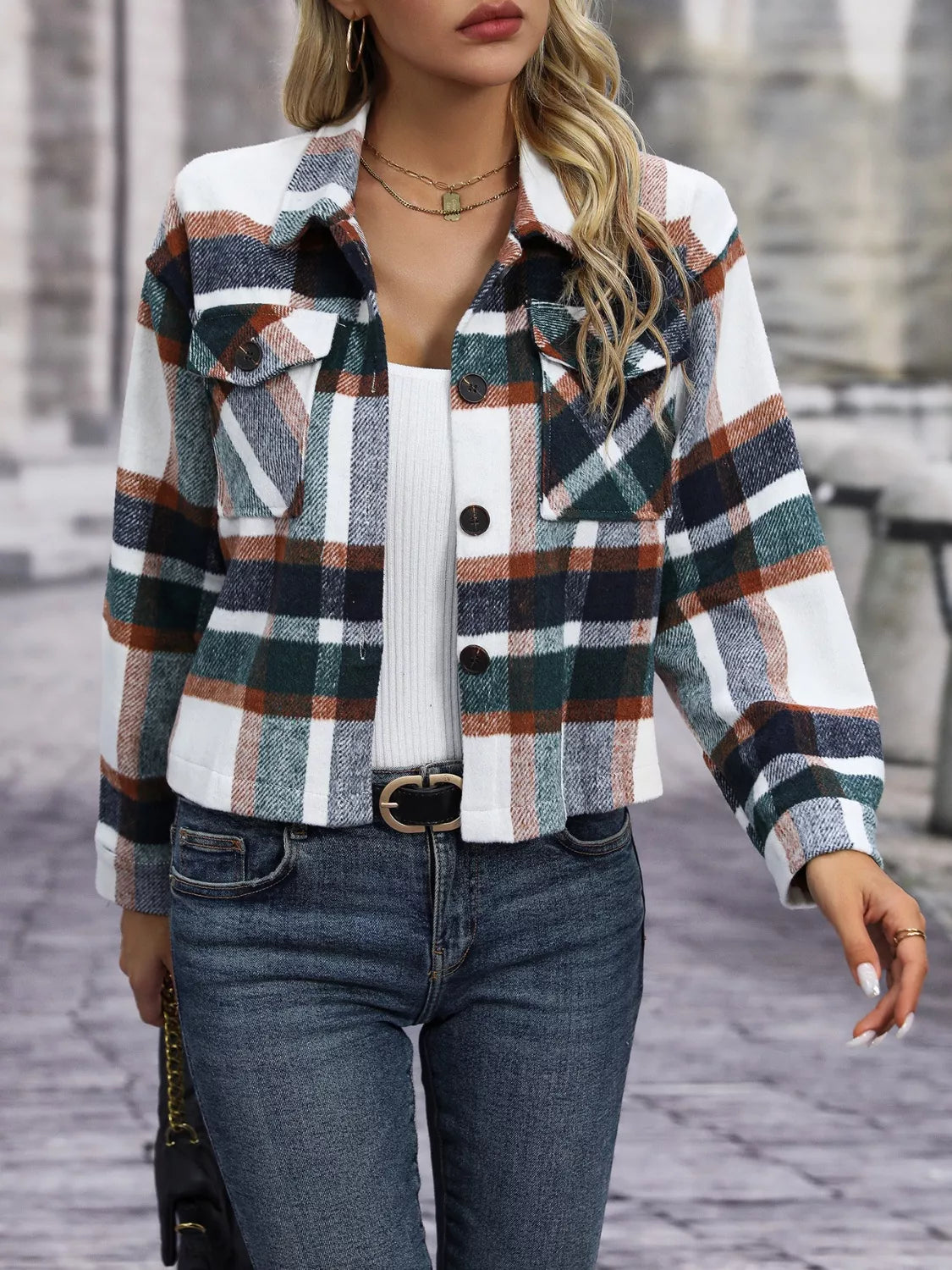 Plaid Button-Up Jacket