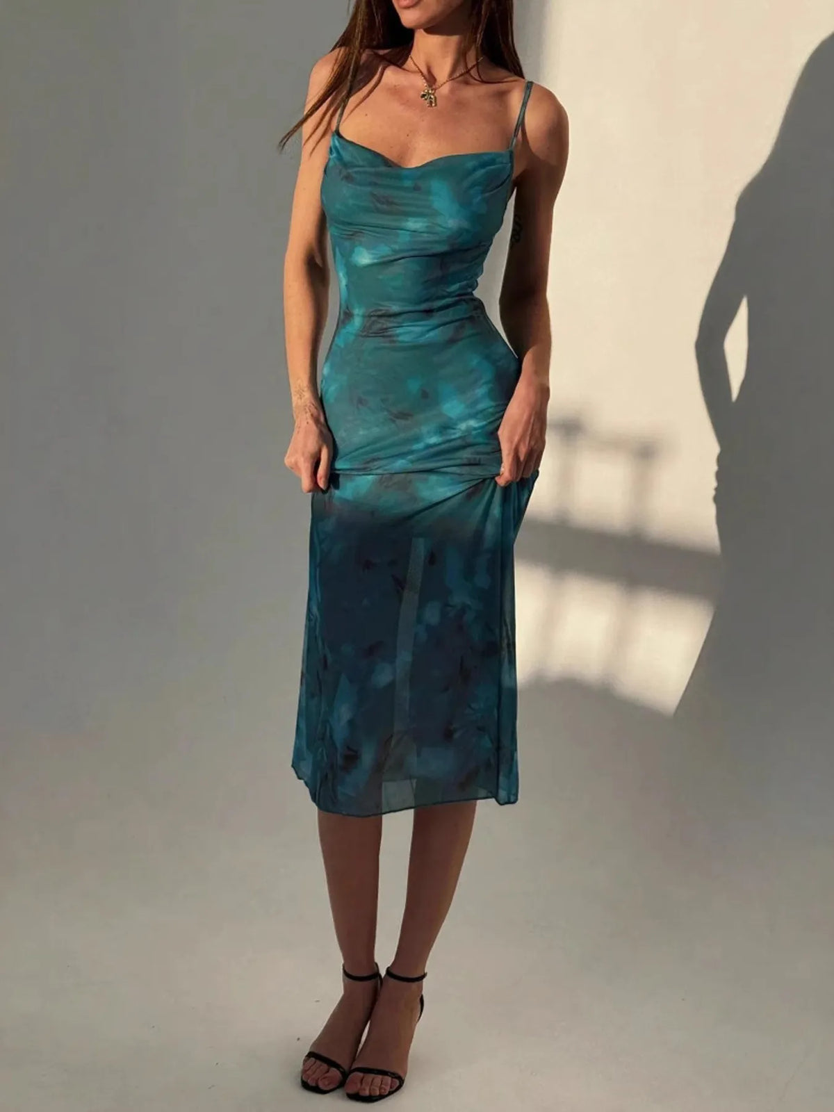 Ruched Spaghetti Strap Midi Dress