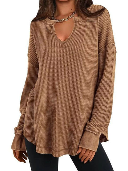 Waffle Knit Long Sleeve Sweatshirt