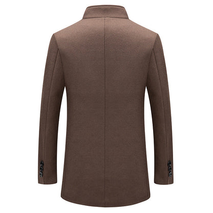 Stand-collar Cotton-lined Wrinkle-resistant Mid-length Wool Coat