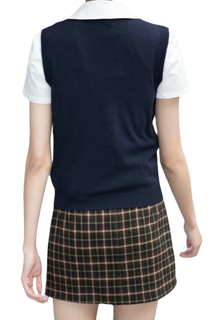 Retro Preppy Style Versatile Diamond-Check BM Knitted Vest