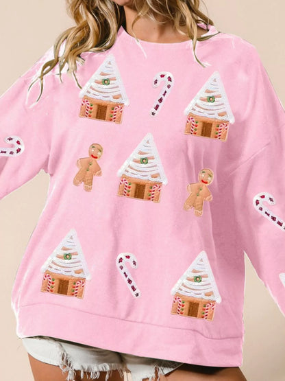 Christmas Gingerbread House Sequin Sweatshirt