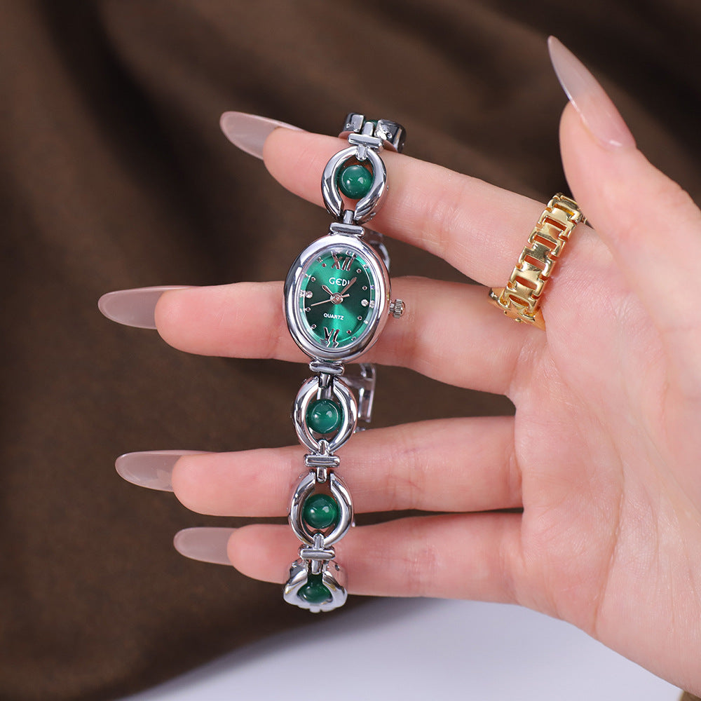 Gedi National Style Emerald Good-looking Bracelet Watch Niche High-grade Light Luxury Shell Pearls Exquisite Women&