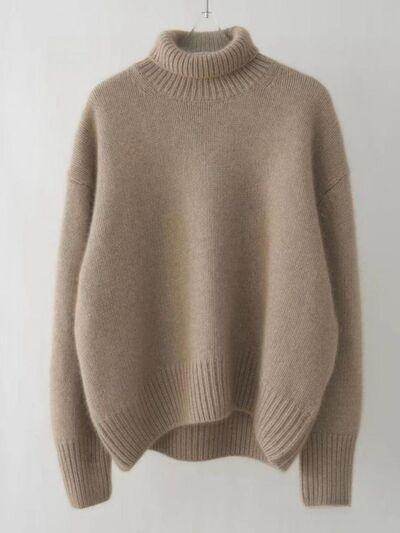 Turtleneck Dropped Shoulder Long Sleeve Sweater for Women
