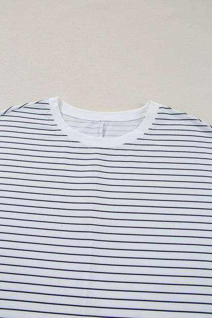 White Striped Round Neck Short Sleeve Mini Dress Casual &amp; Playful Everyday Look Dress