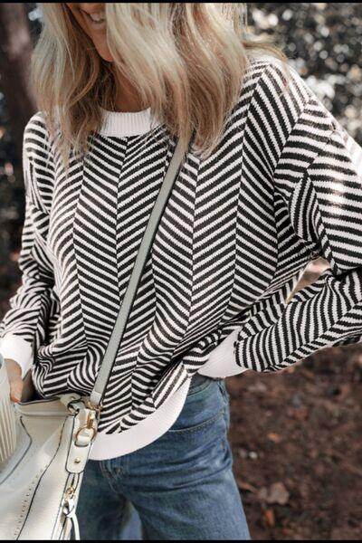 Striped Round Neck Long Sleeve Sweater for Women Fashion