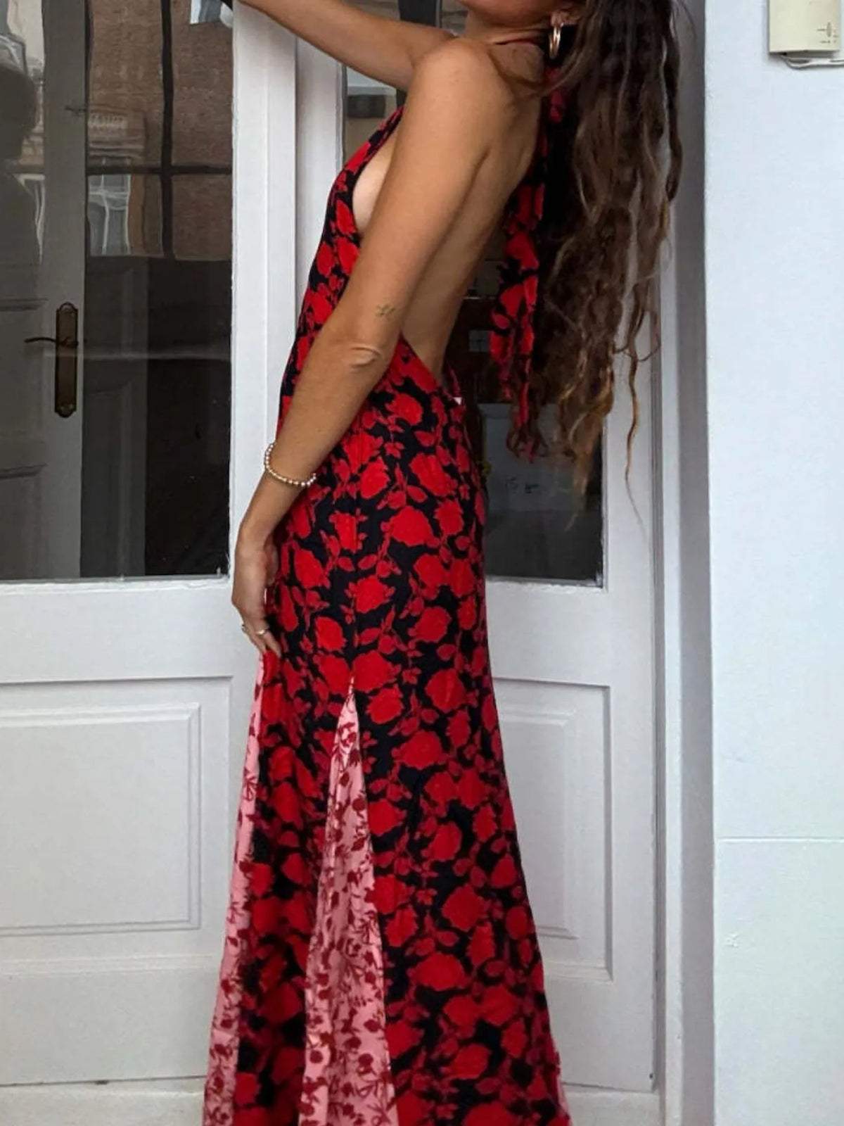 Backless Halter Neck Polka Dot Maxi Dress