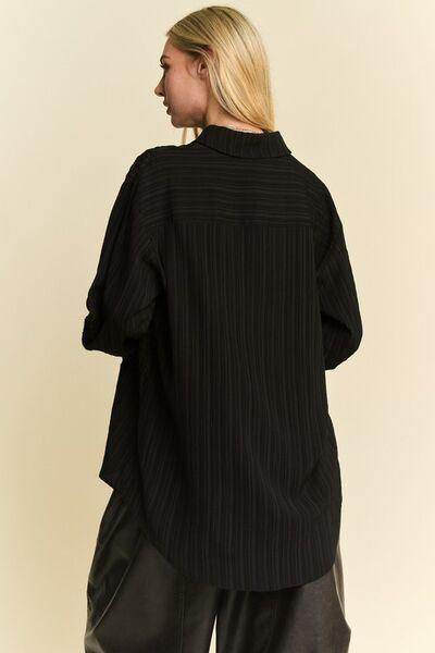 Davi &amp; Dani Crinkled Jacquard Button Down Shirt for Women