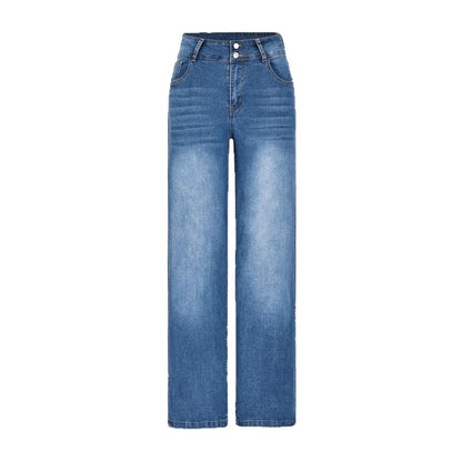 Womens Casual Straight-leg Denim Wide-leg Pants