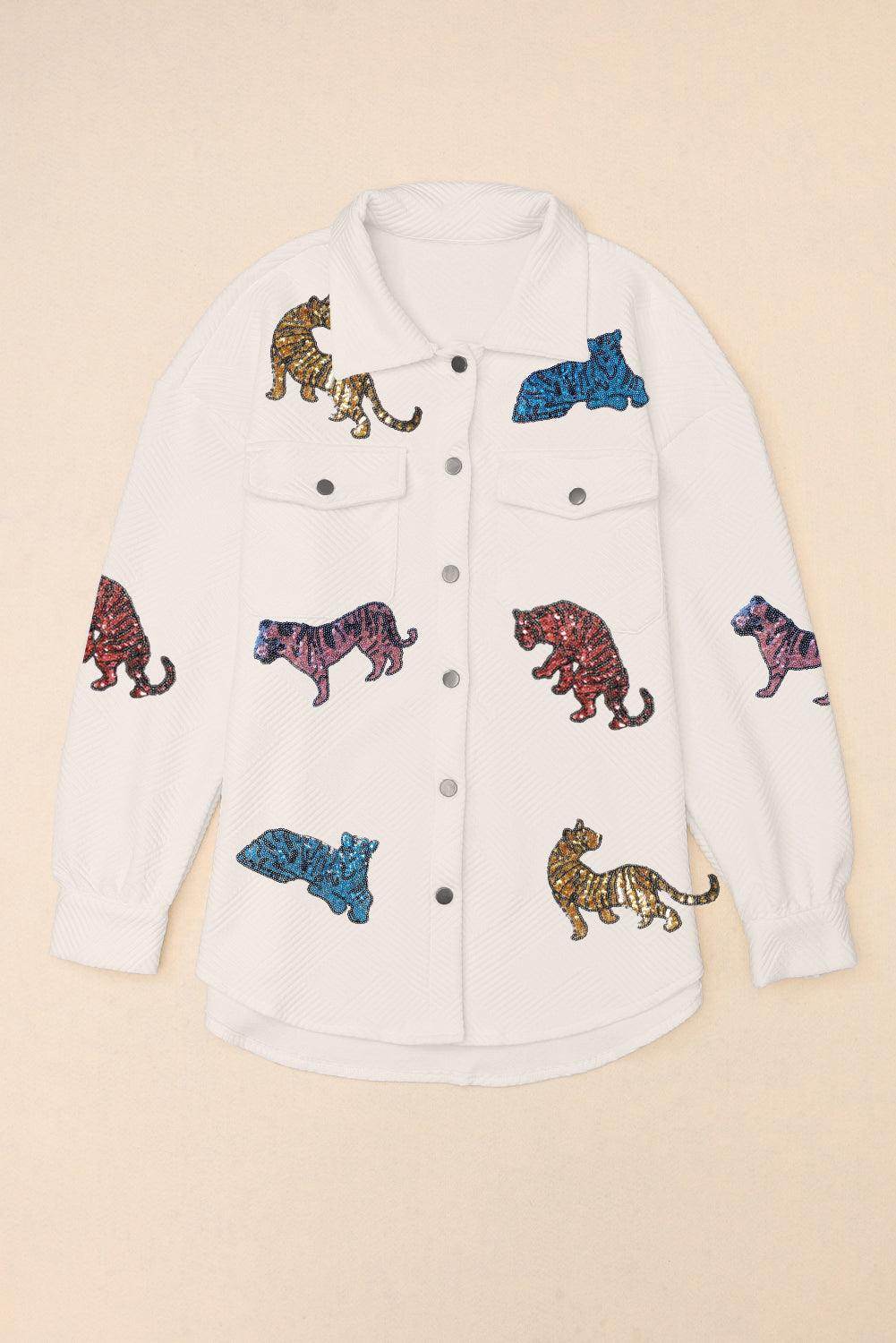 Tiger Sequin Dropped Shoulder Jacket for Trendy Style