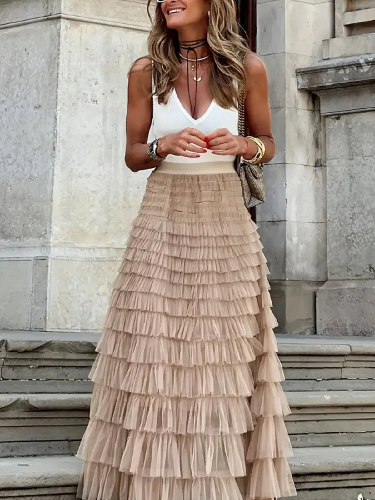 Layered Ruffle Maxi Skirt