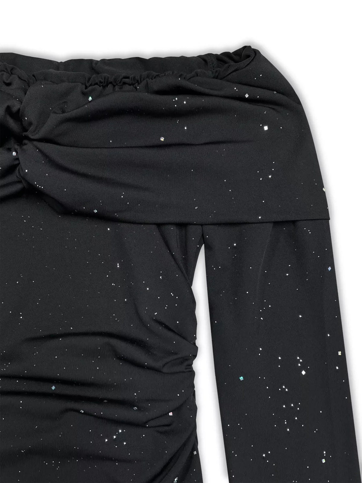 Off-Shoulder Glitter Evening Maxi Dress