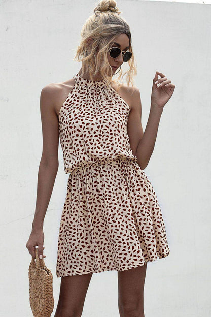 Stylish Printed Grecian Neck Mini Dress for Women