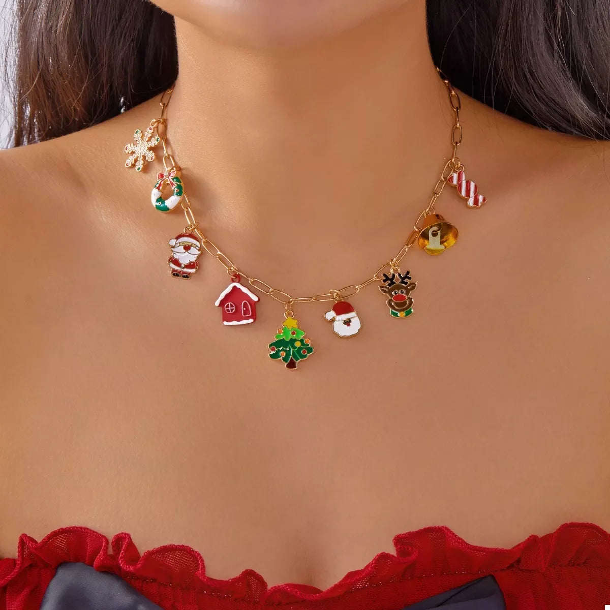 18K Gold-Plated Christmas Charm Necklace