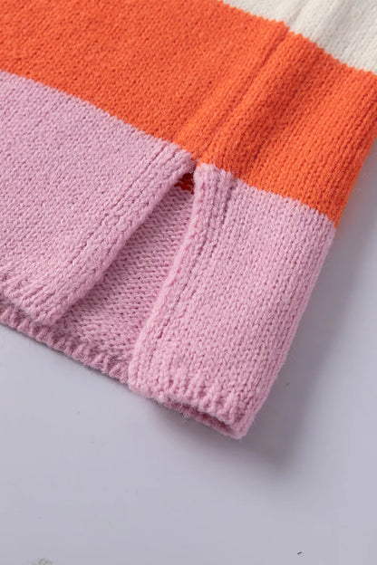 V-Neck Striped Color Block Knit Top