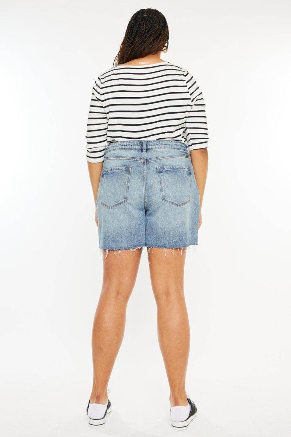Kancan Full Size Raw Hem High Waist Denim Shorts for Women