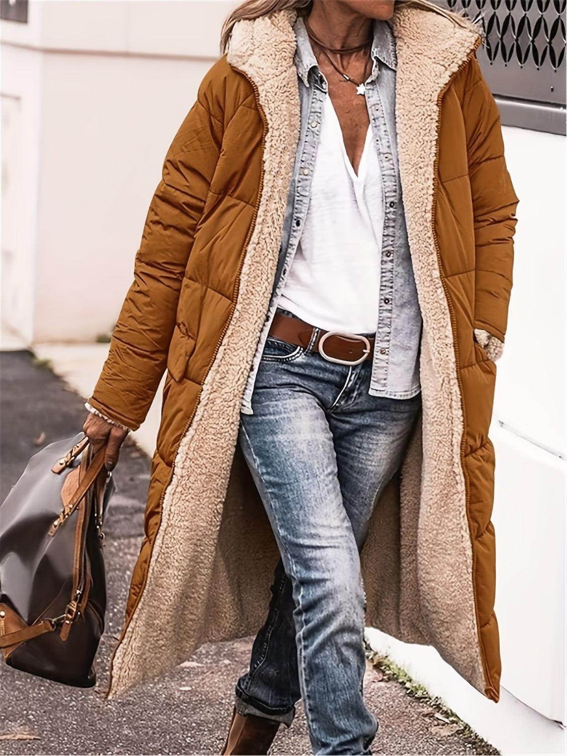 Full Size Zip Up Sherpa Hooded Coat for Women and Plus Size