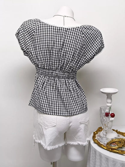 Plaid Short Sleeve Blouse