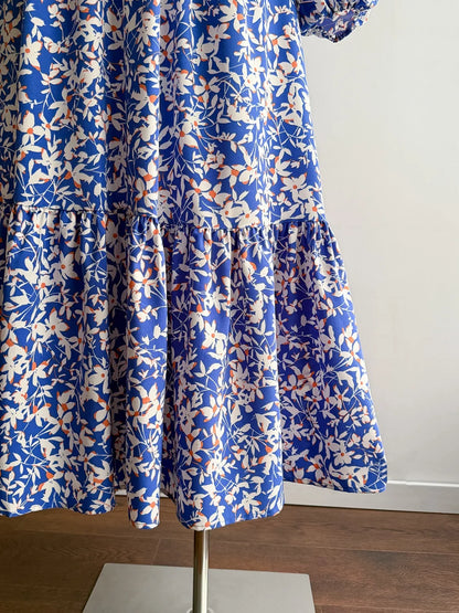 Plus Size Floral Print V-Neck Long Sleeve Maxi Dress