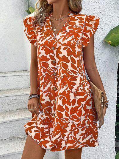 Printed Notched Cap Sleeve Mini Dress for Effortless Style