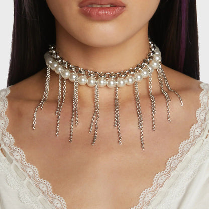 Pearl Tassel Fun Design Double-layer Retro Necklace Women&