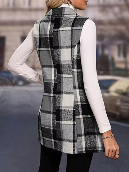 Plaid Button Up Vest Coat