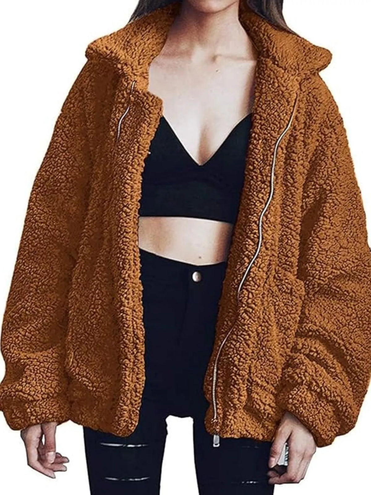 Full Size Cozy Fleece Zip Up Jacket Plus Size