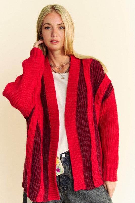 Davi &amp; Dani Cable-Knit Color Block Open Front Cardigan Cozy