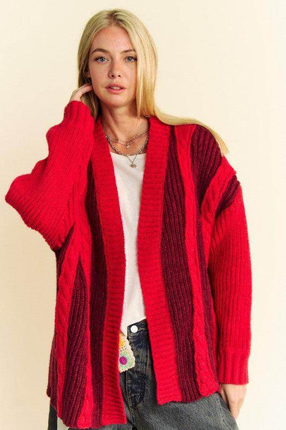 Davi &amp; Dani Cable-Knit Color Block Open Front Cardigan Cozy