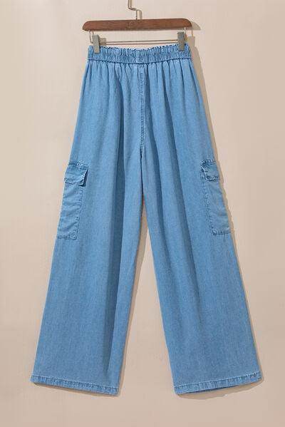 Drawstring Cargo Pocket Wide Leg Jeans for All-Day Comfort