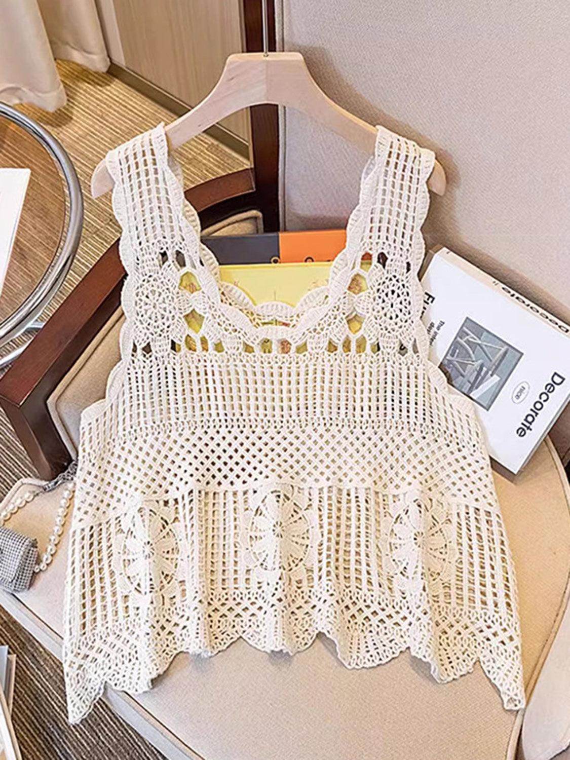 Openwork Scoop Neck Tank for Women in Sheer Cotton Style