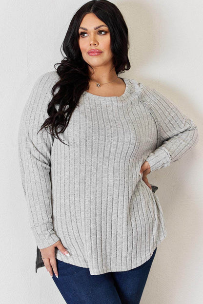 Basic Bae Full Size Ribbed Round Neck Slit T-Shirt for Women